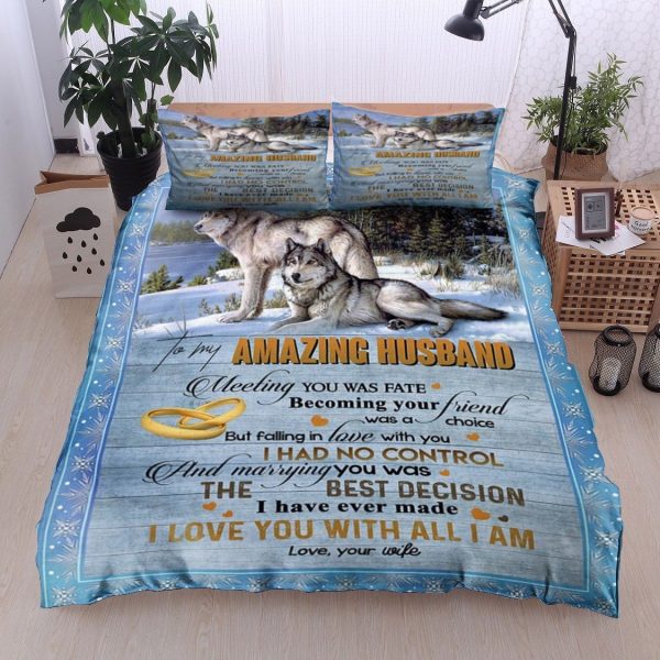 Personalized Family Wolf To My Amazing Husband From Wife Meeting You Was Fate Great Gifts For Birthday Christmas Thanksgiving Perfect Gifts For Wolf Lover Duvet Cover Bedroom Sets Comfortable Bedding Sets