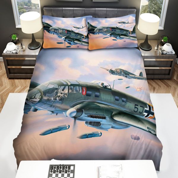 Military Weapon In Ww2, Luftwaffe He 111 Dropping Bomb Duvet Cover Bedroom Sets Comfortable Bedding Sets
