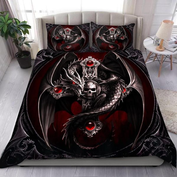 Red & Black Skull Dragon Duvet Cover Bedroom Sets Comfortable Bedding Sets