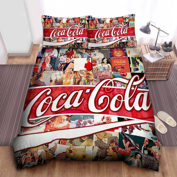 Coca-Cola Logo Bedding Sets: Duvet Cover, Bed Sheets, Comforter in Advertising Drink Theme