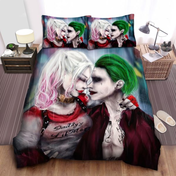 Joker & Harley Quinn Rain-Themed Comforter, Duvet Cover, Bed Sheets Sets
