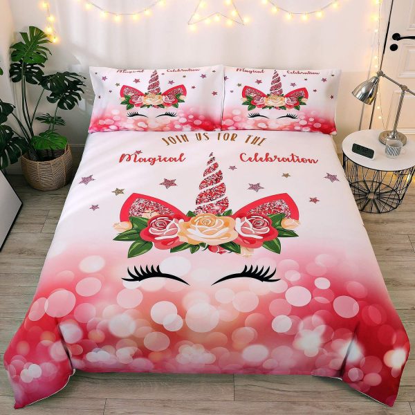 3D Flower Girls Unicorn Join Us For The Magical Celebration Duvet Cover Bedroom Sets Comfortable Bedding Sets