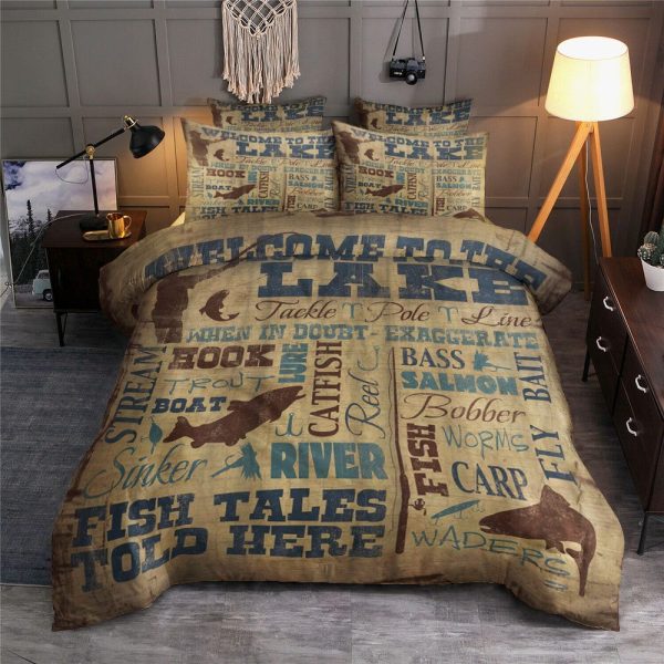 Fishing Fish Tales Told Here Bedding Set with Duvet Cover & Pillow Cases