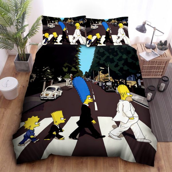 Abbey Road Simpsons as Beatles: Comforter, Duvet Cover, Bed Sheets Bedding Set