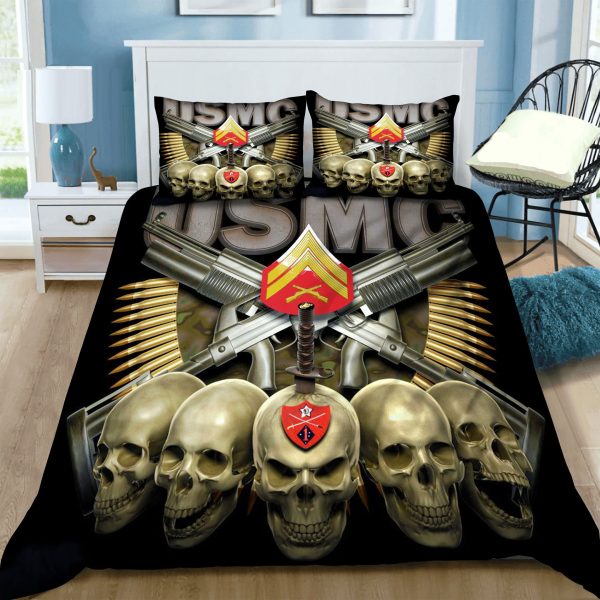 Skull US Marine Corp Duvet Cover Bedroom Sets Comfortable Bedding Sets