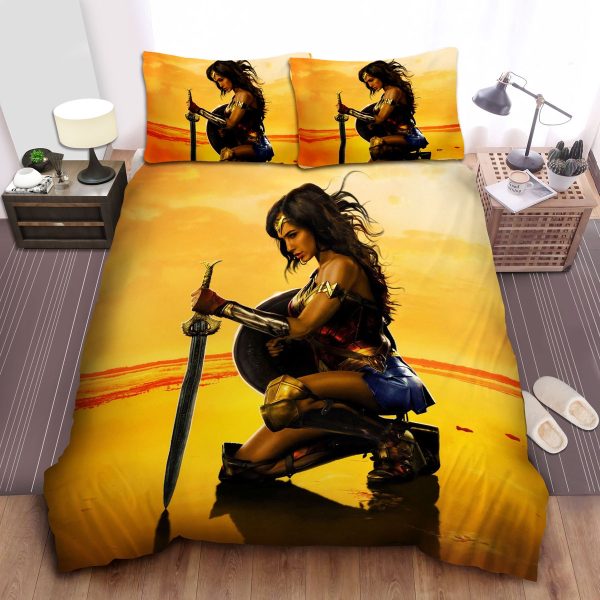 Wonder Woman Heroine Of Dc, Gal Gadot Kneeling Duvet Cover Bedroom Sets Comfortable Bedding Sets