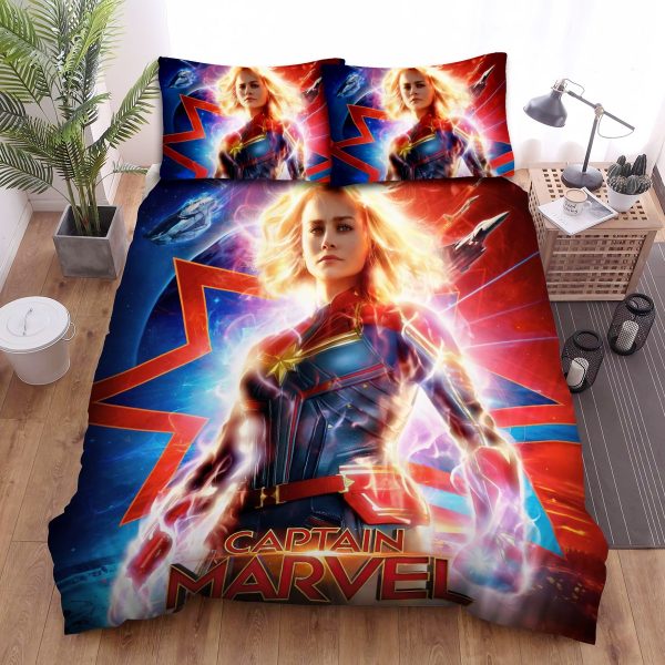 Captain Marvel Movie Poster Bedding Sets: Duvet Cover, Sheets, Comforter
