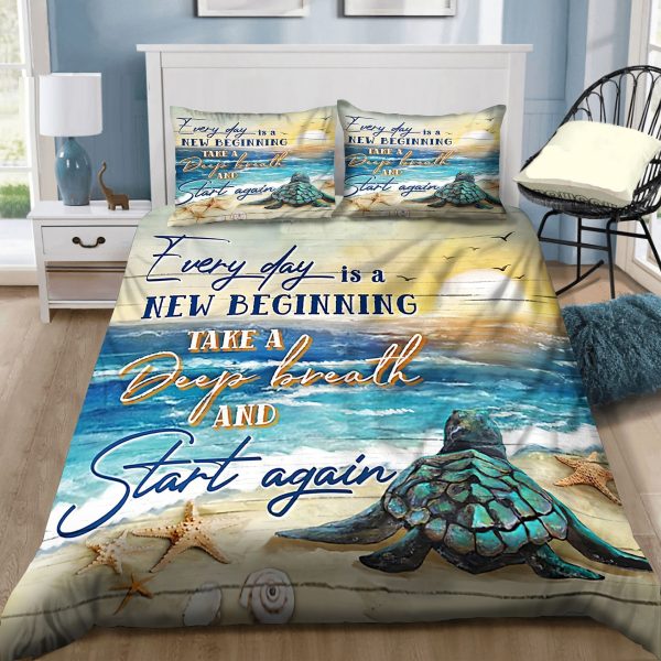 3D Sea Turtle Everyday Is A New Beginning Take A Deep Breath And Start Again Duvet Cover Bedroom Sets Comfortable Bedding Sets