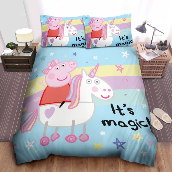 Peppa Pig & Unicorn Duvet Cover: Comfortable Bedding Set with Sheets Spread