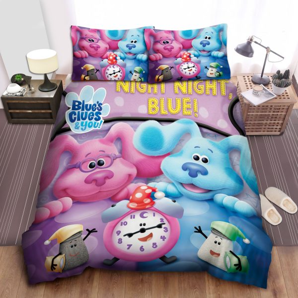 Blue's Clues Bedding Sets: Pink & Blue Dogs, 3 Clocks Duvet Cover, Bed Sheets