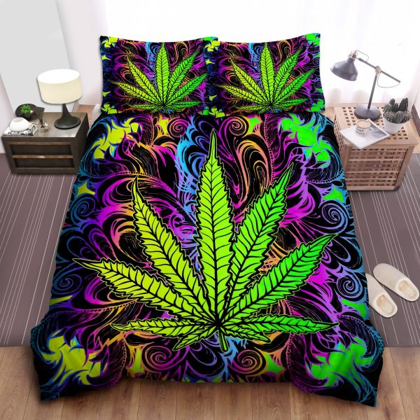 Comforter Duvet Cover Bedding Sets: Colorful Weed Cotton Bed Sheets Spread