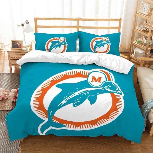 3D Bedding Sets: Miami Dolphins Bed Sheets & Duvet Cover