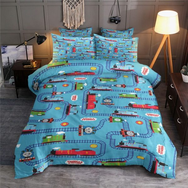 Railway Train Pattern Bedding Set: Duvet Cover & Pillow Cases Included