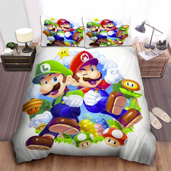 Super Mario & Luigi Bedding Sets: Digital Illustration Duvet Cover & Sheets