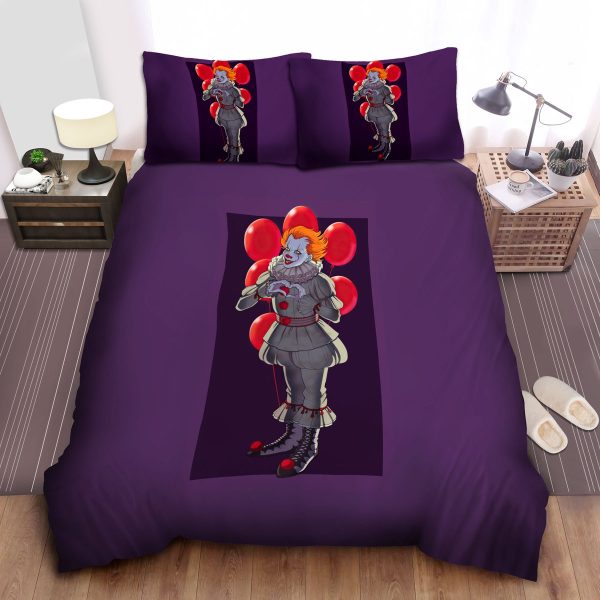 Pennywise From It Standing Beside Red Balloons Duvet Cover Bedroom Sets Comfortable Bedding Sets