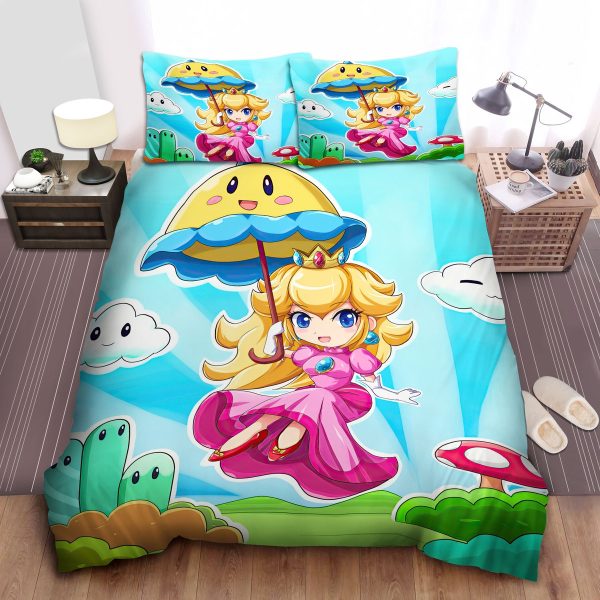 Chibi Art Style Super Mario Princess Peach Bedding Sets: Duvet Cover, Sheets, Comforter