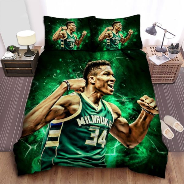Giannis Antetokounmpo Milwaukee Bucks Muscles Photo Bedding Set: Duvet Cover, Sheet Spread, Comforter