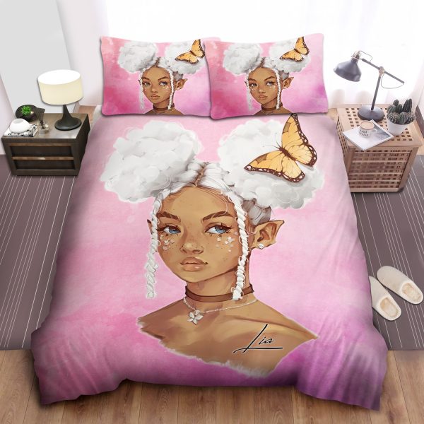 Personalized Black Girl White Space Buns Hairstyles With Butterfly Necklace Perfect Gifts For Daughter Girlfriend Wife Duvet Cover Bedroom Sets Comfortable Bedding Sets
