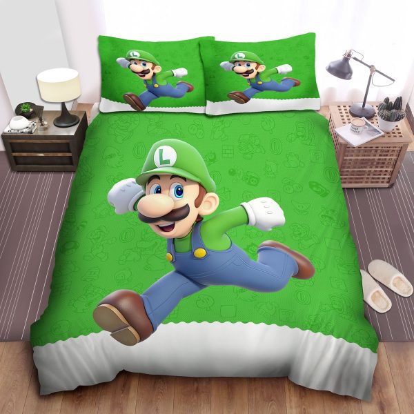 Luigi in Green Super Mario Themed Duvet Cover, Comforter, Bed Sheets Sets
