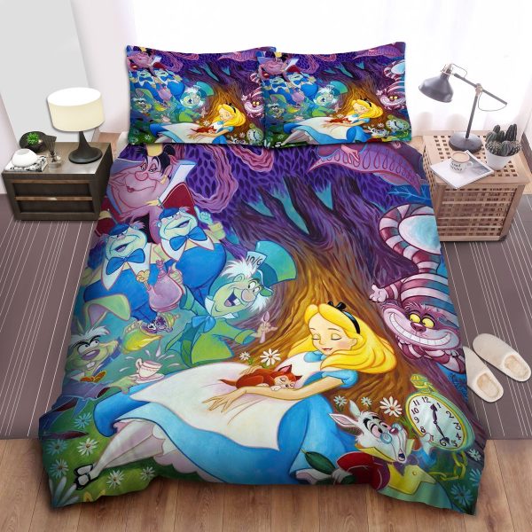 Alice in Wonderland Bedding Set: Comforter, Duvet Cover, Bed Sheets with Friends