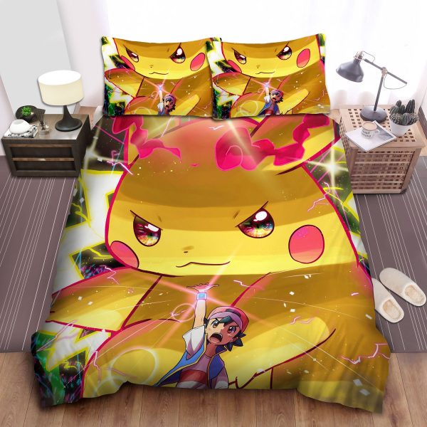 Pokemon, Huge Pikachu Behind Ash Satoshi Duvet Cover Bedroom Sets Comfortable Bedding Sets