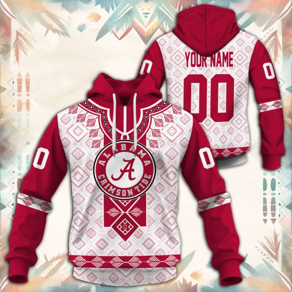 Alabama Crimson Tide Native Tribal Custom Name And Number 3D printed Sweatshirt, Hoodie, Zipped Hoodie