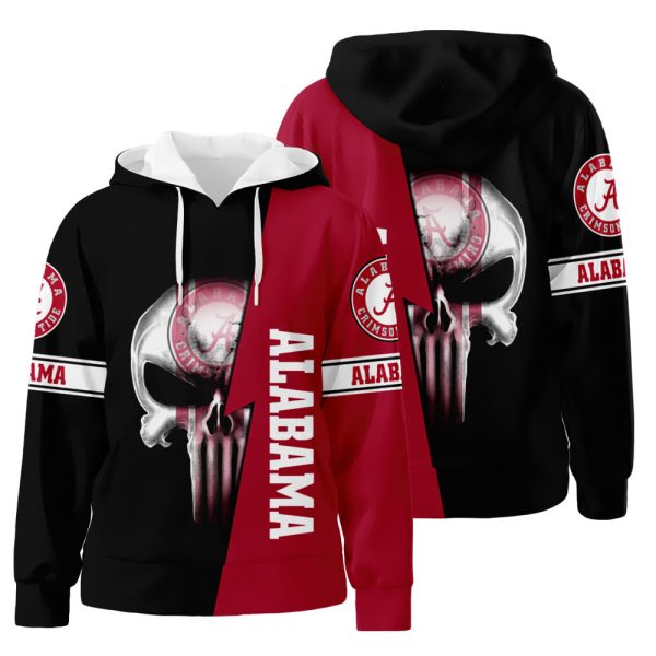 Alabama Crimson Tide Skull 3D All Over Print Hoodie, Zip-Up Hoodie