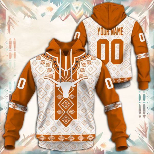 Texas Longhorns Native Tribal Custom Name And Number 3D printed Sweatshirt, Hoodie, Zipped Hoodie