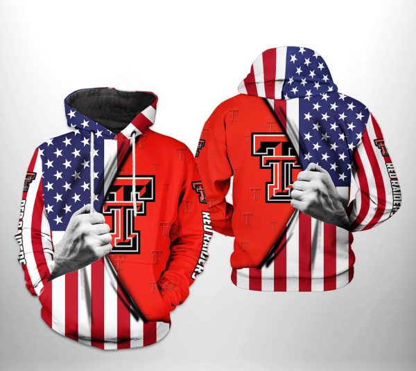 Texas Tech Red Raiders NCAA US Flag Hoodie  Zip Hoodie Style 1826