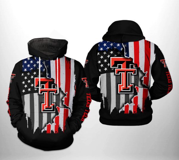 Texas Tech Red Raiders NCAA US Flag Hoodie  Zip Hoodie Style 348