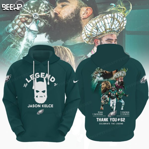 The Legend Jason Kelce 62 Philadelphia Eagles Midnight Green Hoodie