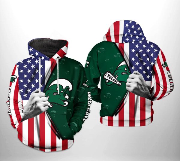Tulane Green Wave NCAA US Flag Hoodie  Zip Hoodie Style 483