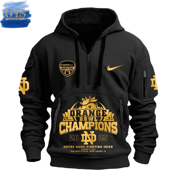 Notre Dame NCAA Orange Bowl Champions 2025 Quarter Zip Hoodie - Image 2