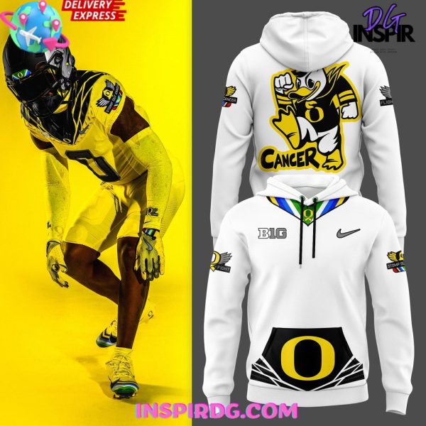Oregon Ducks Stomp Out Cancer 2025 White Hoodie