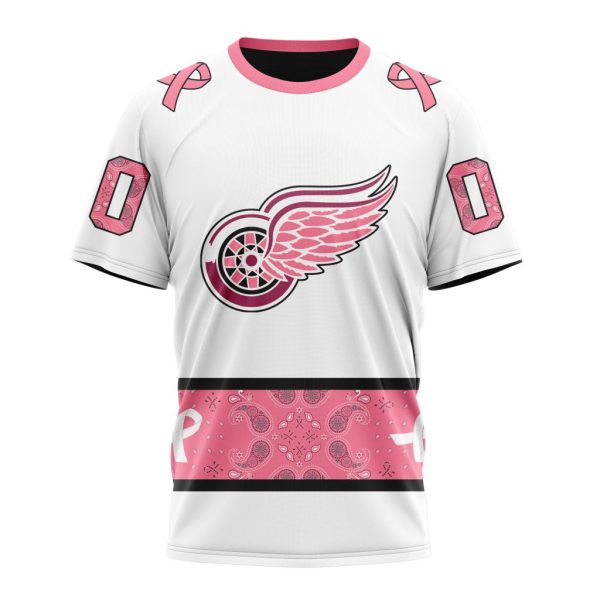 T-shirt NHL Detroit Red Wings In Classic Style With Paisley! WE WEAR PINK BREAST CANCER