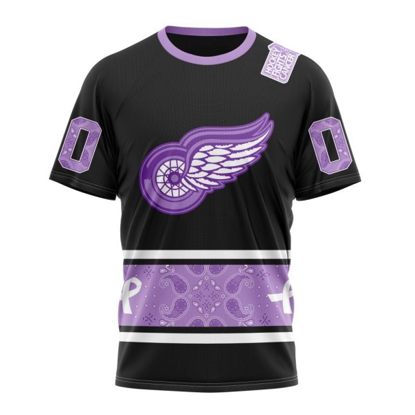 T-shirt NHL Detroit Red Wings Special Black And Lavender Hockey Fight Cancer Design ST2303
