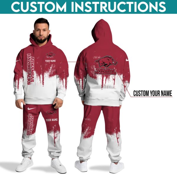 Arkansas Razorbacks Hoodie Sweatpants Set, Custom Hoodie, Sport Hoodie Sweatpants Set, Sport Gifts For Fan BR82 - Image 3