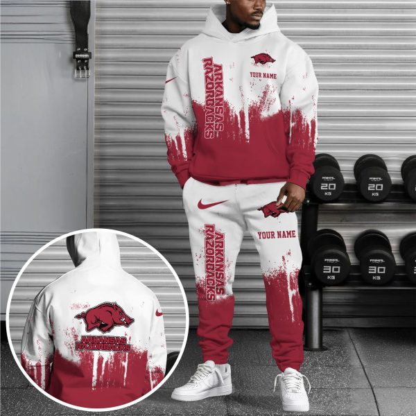 Arkansas Razorbacks Hoodie Sweatpants Set, Custom Hoodie, Sport Hoodie Sweatpants Set, Sport Gifts For Fan JC85