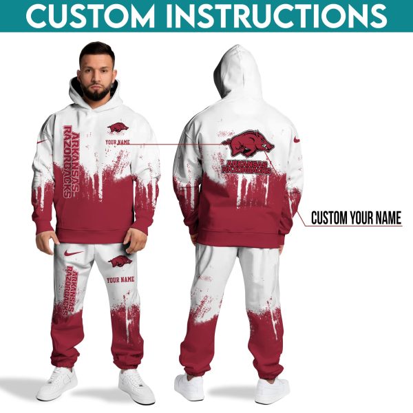 Arkansas Razorbacks Hoodie Sweatpants Set, Custom Hoodie, Sport Hoodie Sweatpants Set, Sport Gifts For Fan JC85 - Image 3