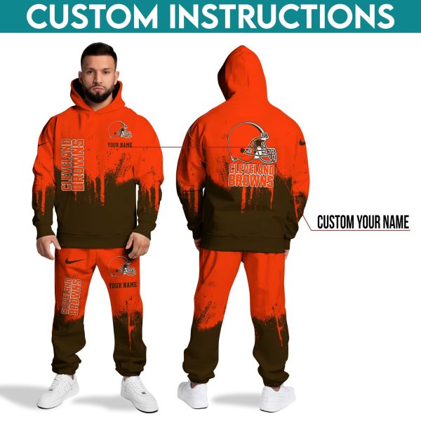 Cleveland Browns Hoodie Sweatpants Set, Custom Hoodie, Sport Hoodie Sweatpants Set, Sport Gifts For Fan QU90 - Image 3