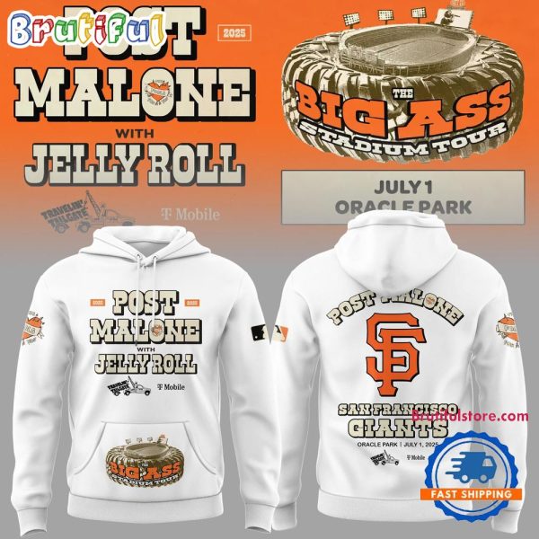 San Francisco Giants MLB 2025 x Post Malone Big Ass Stadium Tour 2025 White Hoodie