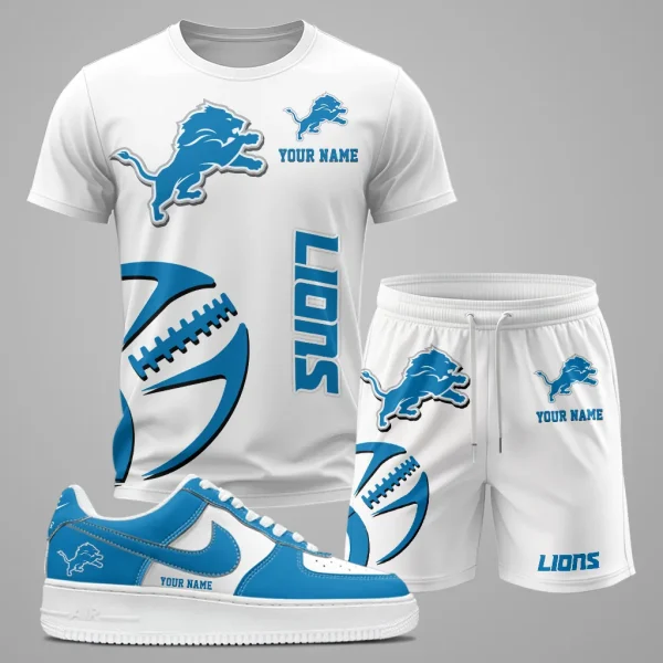 Detroit Lions Combo T shirt Shorts and Sneaker Set, Detroit Lions T shirt and shorts set, Summer Set SM07