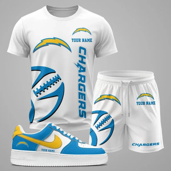 Los Angeles Chargers Combo T shirt Shorts and Sneaker Set, Los Angeles Chargers T shirt and shorts set, Summer Set SM33