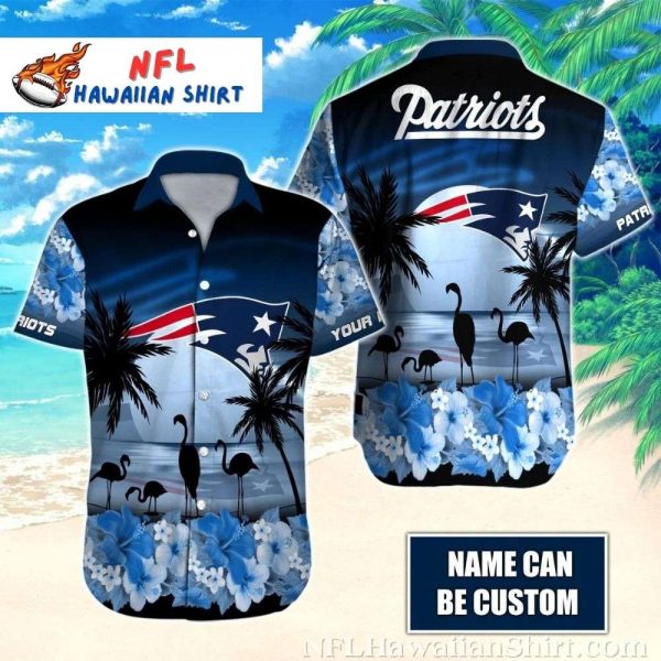 Aloha Touchdown Flamingo Patriots Hawaiian Shirt - Customizable Name Blue Floral Design