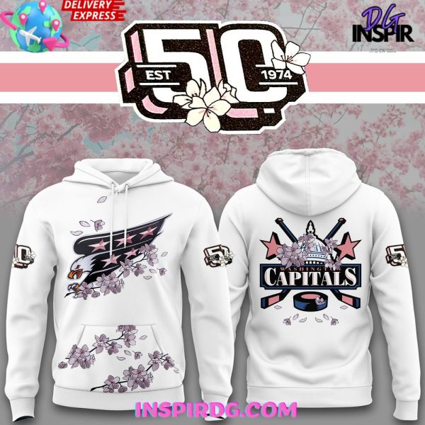 Washington Capitals 50th Anniversary Cherry Blossom White Hoodie