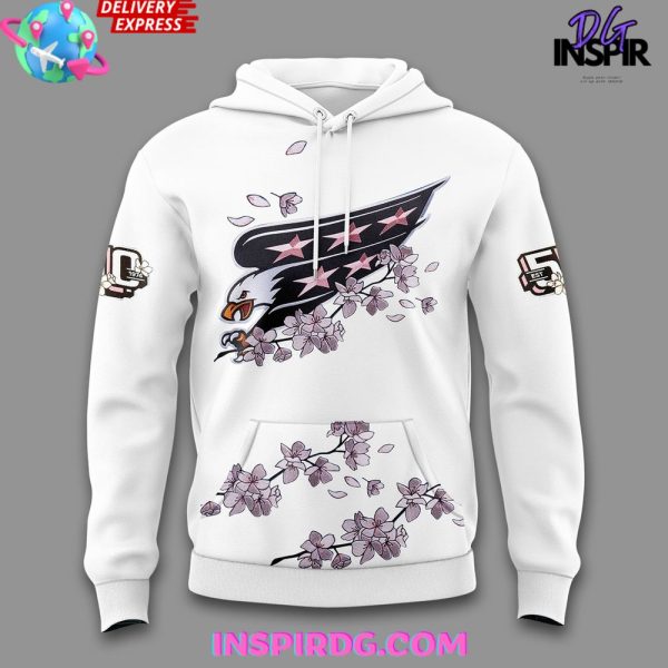Washington Capitals 50th Anniversary Cherry Blossom White Hoodie - Image 2