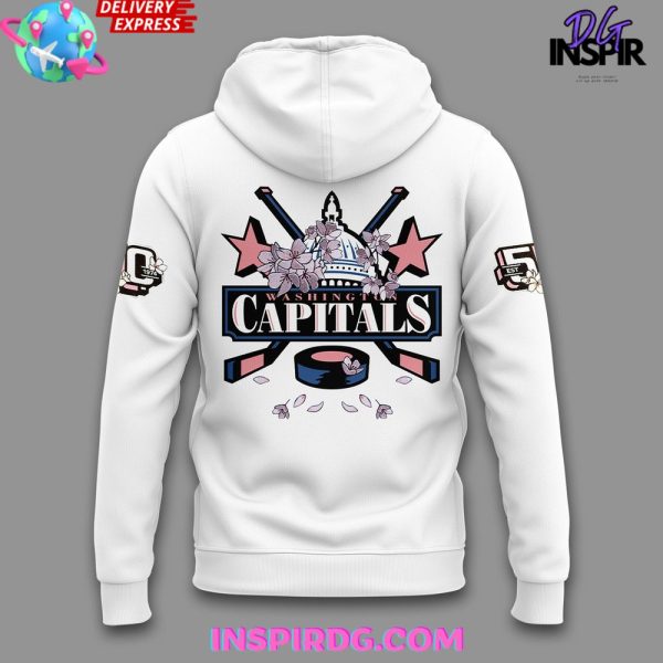 Washington Capitals 50th Anniversary Cherry Blossom White Hoodie - Image 3