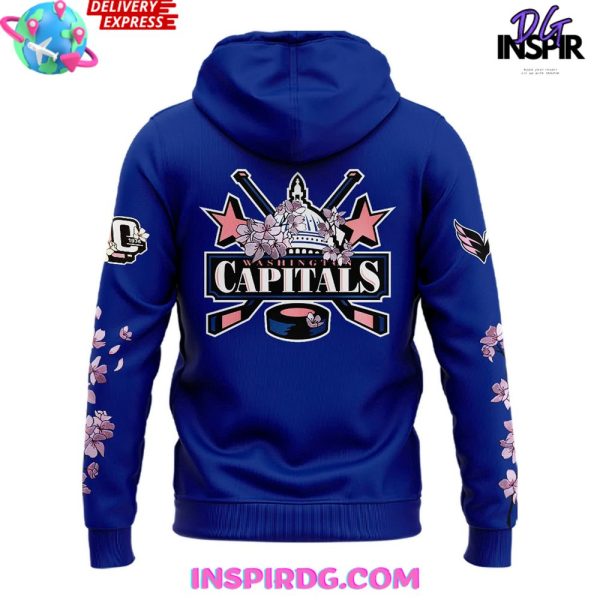 Washington Capitals 50th Anniversary Cherry Blossom Blue Hoodie - Image 3