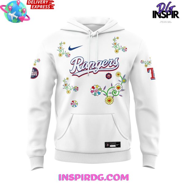 Texas Rangers Takashi Murakami x MLB World Tour Tokyo Series 2025 White Hoodie - Image 2