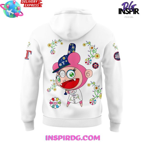 Texas Rangers Takashi Murakami x MLB World Tour Tokyo Series 2025 White Hoodie - Image 3